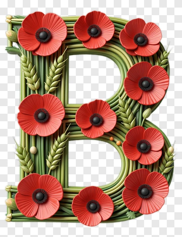 Letter B Decorated With Poppies And Wheat PNG