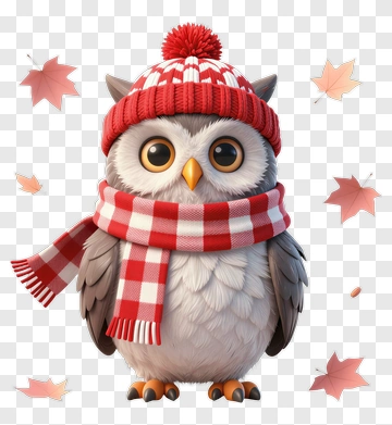 Cute Owl Wearing Red Hat And Scarf PNG