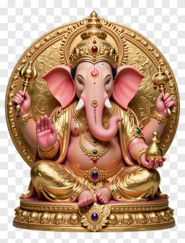 Ganesha Statue With Golden Ornament PNG
