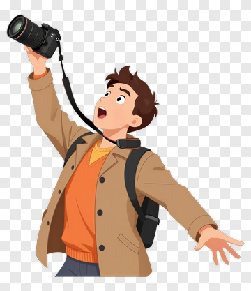 Excited Photographer With Camera PNG