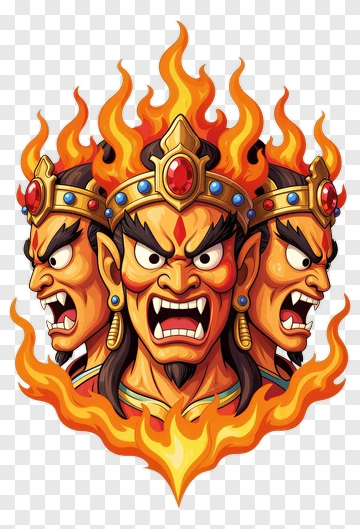 Three-Headed Deity With Fire And Crown PNG