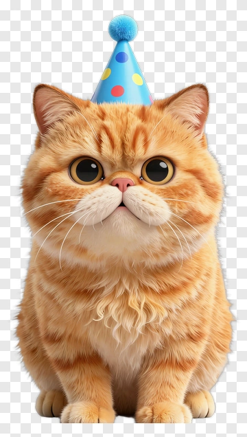 Cute Cat Wearing Birthday Hat PNG