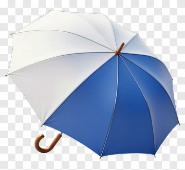 Blue And White Umbrella With Wooden Handle PNG