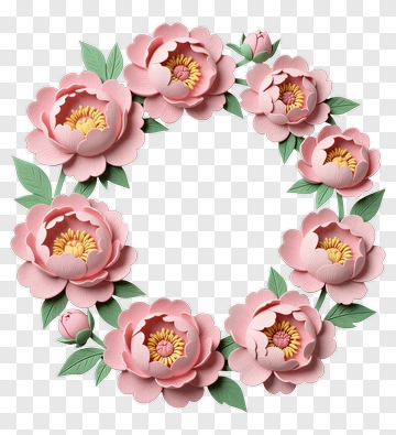 Pink Peony Flower Wreath PNG
