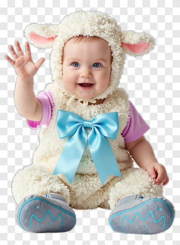 Baby In Sheep Costume Waving PNG