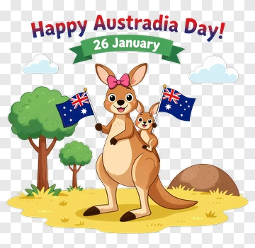 Happy Australasia Day With Kangaroo And Joey PNG