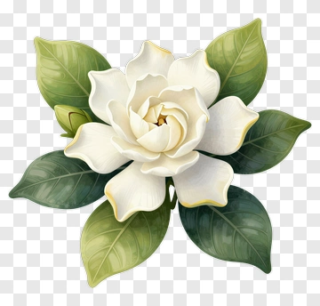 Gardenia Blossom With Leaves PNG