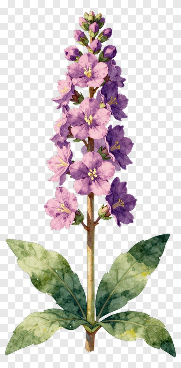 Purple Flower With Green Leaves PNG