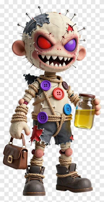 Cartoon Monster With Buttons And Pins PNG