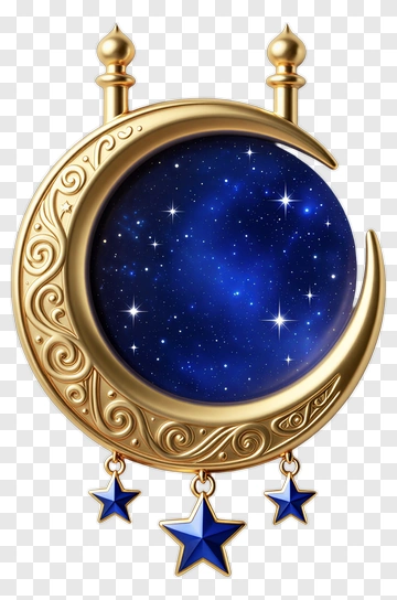 Golden Moon Pendant With Star Charm PNG