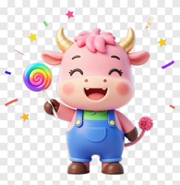 Cute Cow Celebrating With Lollipop PNG