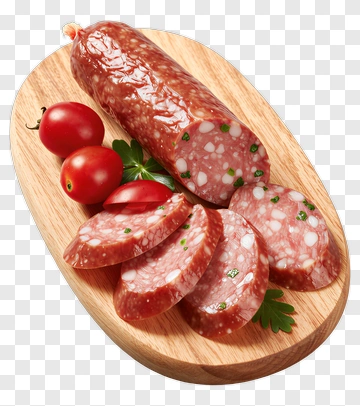 Sliced Sausage With Cherry Tomatoes And Parsley PNG