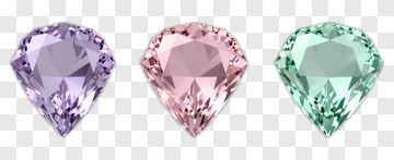 Three Pear-shaped Diamonds In Purple Pink And Green PNG