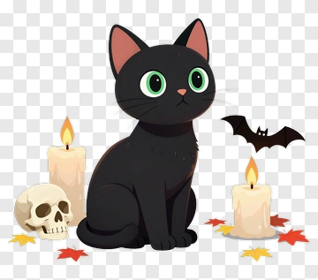 Black Cat With Skull And Candles PNG