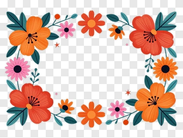 Floral Frame With Orange And Pink Flowers PNG