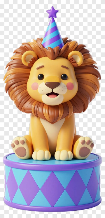 Cute Lion With Birthday Hat PNG