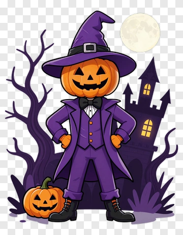Pumpkin Witch In Halloween Costume PNG