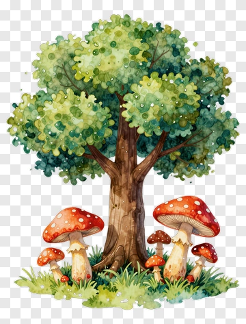 Tree And Mushrooms PNG