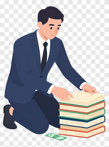 Man Studying With Books And Money PNG
