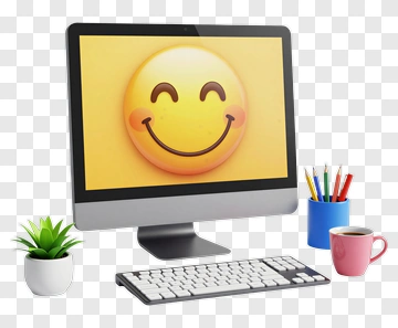 Smiling Emoji On Computer Screen PNG