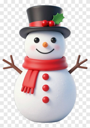 Cheerful Snowman With Red Scarf And Top Hat PNG