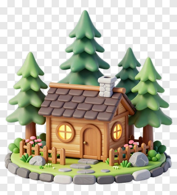 Wooden Cabin Surrounded By Pine Trees PNG