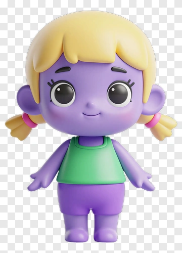 Cute Purple Doll With Yellow Hair PNG