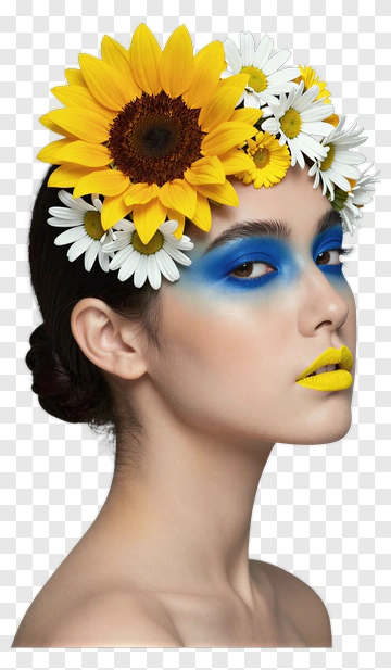 Woman With Sunflower And Daisy Crown PNG