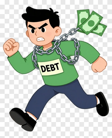 Man Running From Debt With Chain And Money PNG