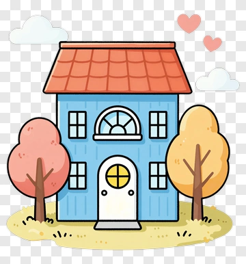 Blue House With Trees And Hearts PNG