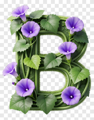 Letter B With Flowers And Leaves PNG