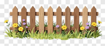 Wooden Fence With Flowers And Grass PNG