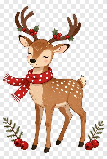 Cute Christmas Deer With Scarf PNG