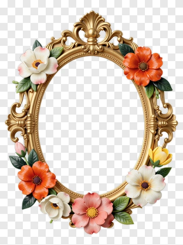 Ornate Gold Frame With Floral Decor PNG