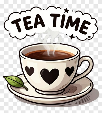Tea Time With Heart Pattern Cup PNG