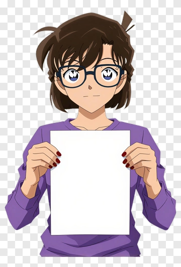 Girl With Glasses Holding White Paper PNG