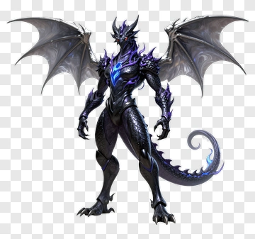 Dark Dragon With Glowing Blue Accents PNG
