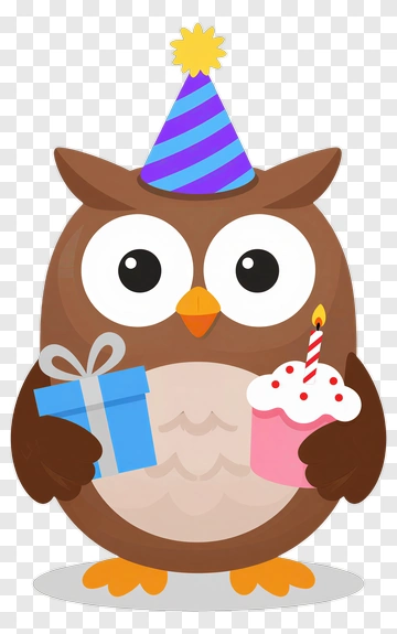 Birthday Owl Holding Gift And Cupcake PNG