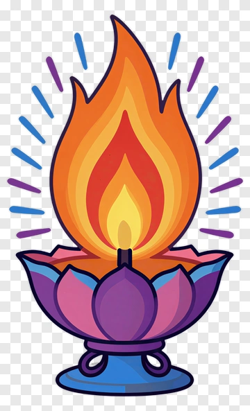 Lotus Lamp With Flame PNG