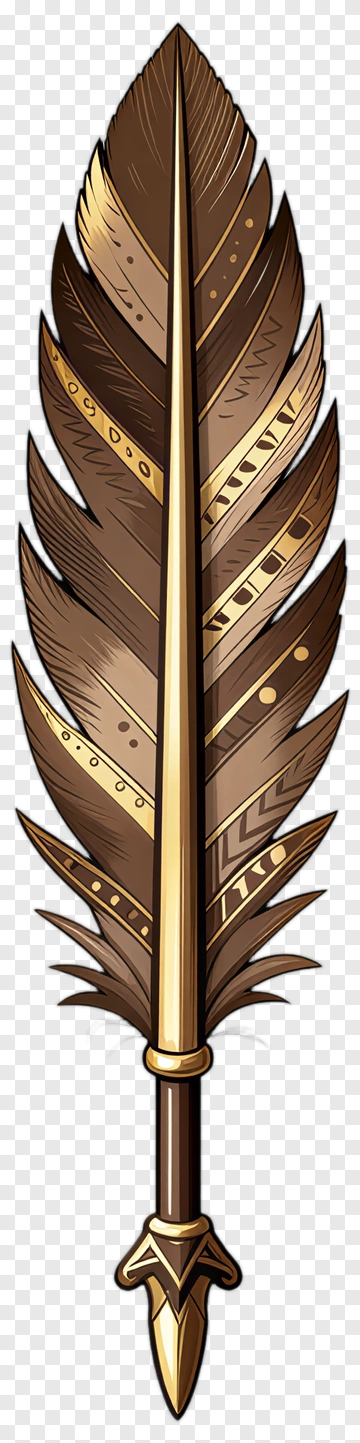 Decorative Feather With Gold Accents PNG