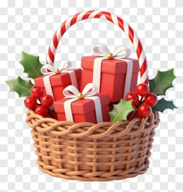 Christmas Gift Basket With Presents PNG