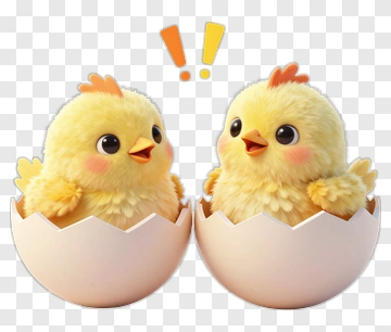 Two Cute Chickens Hatching From Eggs PNG
