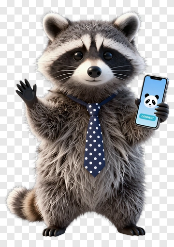 Raccoon In Business Attire Holding Phone PNG