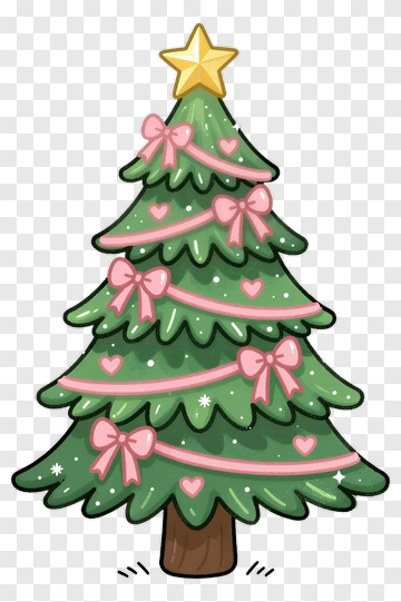 Cartoon Christmas Tree With Pink Bows PNG