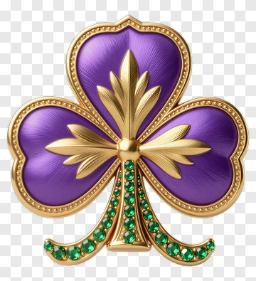 Purple Clover Brooch With Gold And Emerald PNG