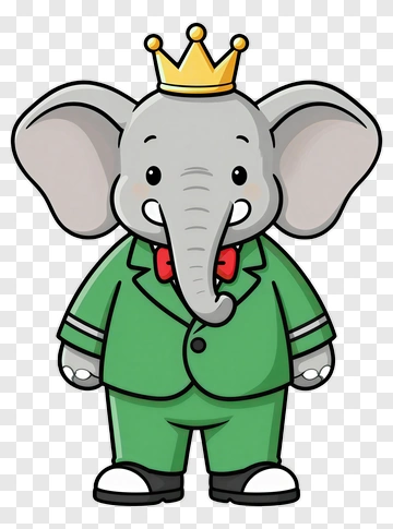 Cartoon Elephant King In Green Suit PNG