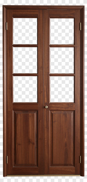 Double Wooden Door With Glass Panels PNG