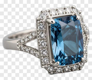 Elegant Blue Gemstone Ring With Diamond Setting PNG