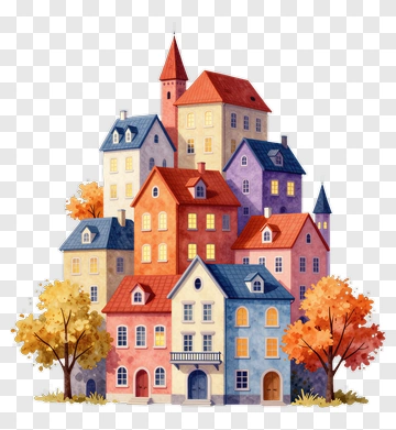 Cozy Village With Colorful Houses PNG
