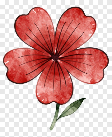 Red Flower With Green Leaf PNG